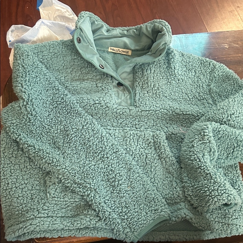 Wallflower Women's Plush Teal Cowl Sweater